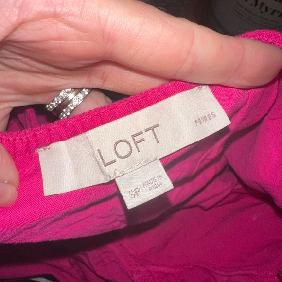 Loft Hot Pink Eyelet Ruffle Square Neck Midi Dress Size SP - Picture 10 of 13